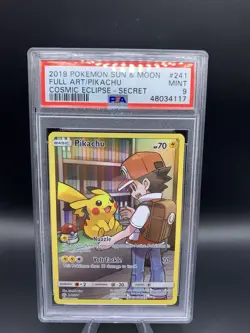 2019 POKEMON SUN & MOON COSMIC ECLIPSE SECRET #241 FULL ART/PIKACHU PSA 9 - Image 1
