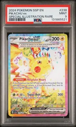 2024 POKEMON SSP EN-SURGING SPARKS SPECIAL ILLUSTRATION RARE PIKACHU EX PSA 9 - Image 1