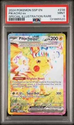 2024 POKEMON SSP EN-SURGING SPARKS SPECIAL ILLUSTRATION RARE PIKACHU EX PSA 9 - Image 1