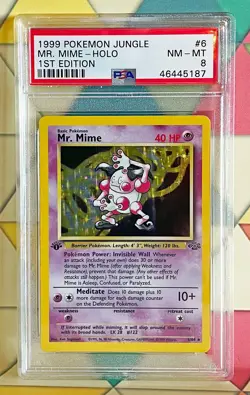 1999 Pokemon Card Jungle Set 1st Edition MR. MIME Holo 6/64, PSA 8 NM-MT - Image 1