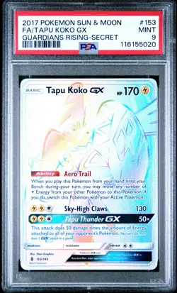 2017 POKEMON SUN & MOON GUARDIANS RISING SECRET #153 FULL ART/TAPU KOKO GX PSA 9 - Image 1