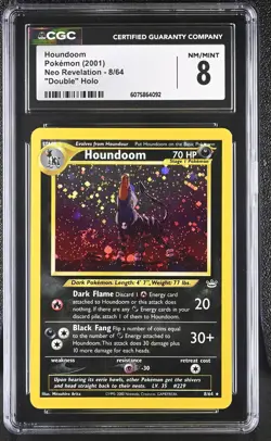 CGC 8 Houndoom 2001 Neo Revelation 8/64 "Double" Holo SWIRL Pokemon Card - Image 1