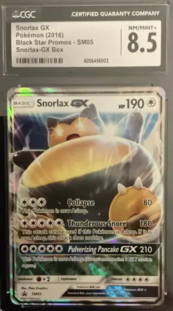 CGC 8.5 Snorlax GX 2016 Black Star Promos SM05 Snorlax GX Box Pokemon Card - Image 1