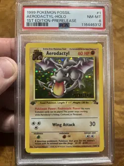 Pokemon TCG Aerodactyl Holo Prerelease 1st Edition Promo Card 1/62 PSA 8 - Image 1