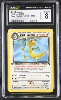 CGC 8 Dark Dragonite Team Rocket 1st Edition 22/82 Pokemon Card - Image 1