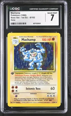 CGC 7 Machamp 1999 Base Set 1st Edition 8/102 Holo Pokemon Card - Image 1