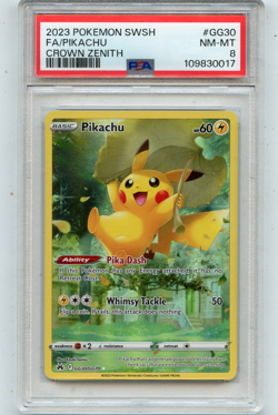 2023 POKEMON SWSH #GG30 FA/PIKACHU "CROWN ZENITH" - PSA 8 NM-MT (30017) - Image 1