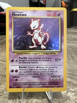 Pokemon Mewtwo TCG Base Set Holo Unlimited Rare Card 10/102 LP Condition - Image 1