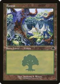 Forest (#411) - Foil Retro Frame Dominaria Remastered NM MTG - Image 1