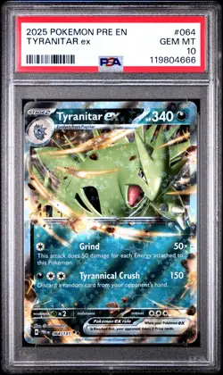 2025 POKEMON PRE EN-PRISMATIC EVOLUTIONS #064 TYRANITAR EX PSA 10 - Image 1