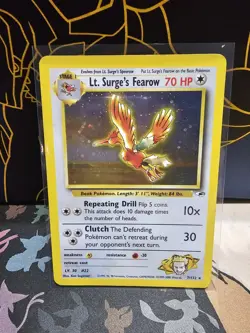 Pokemon TCG Gym Heroes Lt. Surge's Fearow 007/132 Unlimited Holo Rare Swirl - Image 1