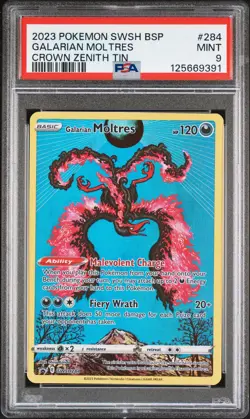 2023 POKEMON SWSH BLACK STAR PROMO CROWN ZENITH TIN #284 GALARIAN MOLTRES PSA 9 - Image 1
