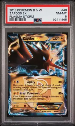 POKEMON B&W ZAPDOS EX #48 PLASMA STORM PSA 8 - Image 1