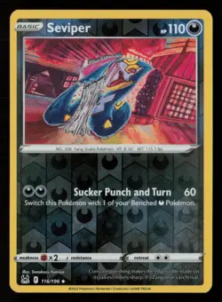 Seviper SWSH11: Lost Origin #116/196 Reverse Holo Uncommon Pokemon Card - Image 1