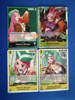 Jewelry Bonney One Piece TCG 4-card lot OP08 Super Rare+OP07 Leader+more - PWE - Image 1