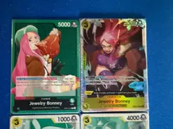 Jewelry Bonney One Piece TCG 4-card lot OP08 Super Rare+OP07 Leader+more - PWE - Image 3