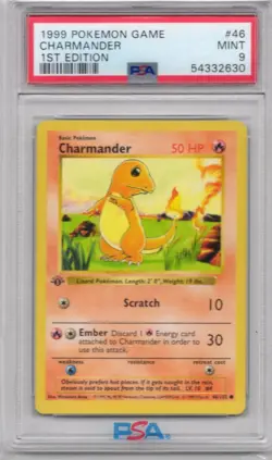 Pokemon Charmander Base Set Shadowless 1st Edition PSA 9 - Image 1