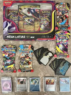 Pokemon Mega Evolution Lot- 8 Sealed Boosters, 100+ Mega Singles, & Sleeeves! - Image 1