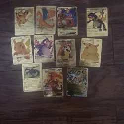 11 Gold Pokemon Cards Charizard Pikachu Super Rare Gold Cards - Image 1