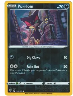 Purrloin 106/189 Darkness Ablaze Reverse Holo Common Pokemon TCG - Image 1