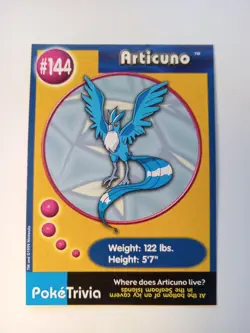 Articuno #144 Pokemon Burger King PokeTrivia 1999 NM Free Shipping!! - Image 1
