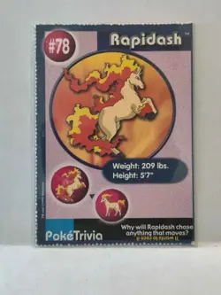 1999 Burger King Poketrivia Card #78 Rapidash - Image 1