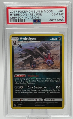 2017 POKEMON SUN & MOON CRIMSON INVASION #62 HYDREIGON REVERSE FOIL PSA 10 GEM - Image 1