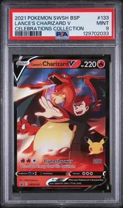 2021 POKEMON SWSH BLACK STAR PROMO CELEBRATIONS COLL LANCE'S CHARIZARD V PSA 9 - Image 1