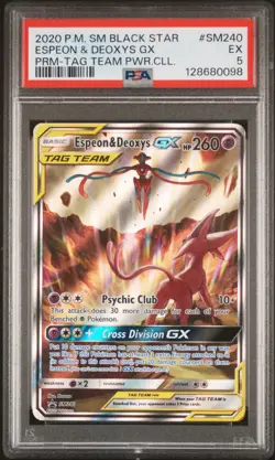 2020 POKEMON SM BLACK STAR PROMO TAG TEAM POWERS COLL ESPEON & DEOXYS GX PSA 5 - Image 1