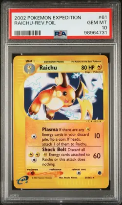 Pokemon Tcg 2002 Raichu 61/165 Reverse Holo e-Series Expedition E-reader Pop 37 - Image 1