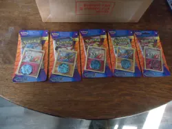 NEW LOT OF 5 = POKEMON XY STEAM SIEGE BLISTER BOOSTER PACKS WITH COINS AND CARDS - Image 1