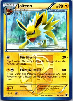 Non Holo Jolteon (Team Plasma) 34/116 Uncommon Plasma Freeze Pokemon Card MP - Image 1