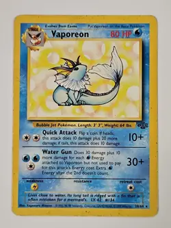Vaporeon 28/64 Jungle Unlimited Non Holo Rare WotC Vintage Pokemon TCG Card - Image 1