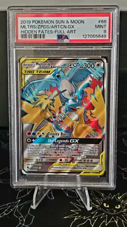 Pokemon 2019 Sun & Moon Hidden Fates Moltres Zapdos Articuno Tag Team PSA 9 - Image 1