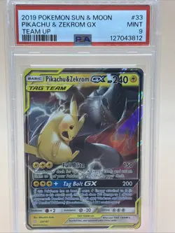 PSA 9 Pikachu & Zekrom GX 2019 Pokemon Sun&Moon #33 Team Up Mint Fast Free Ship - Image 1