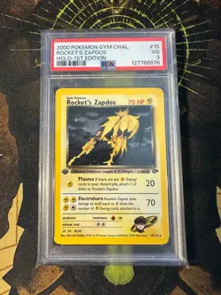 Pokemon Rocket's Zapdos 15/132 Gym Challenge 1st Edition Holo Vintage PSA 3 - Image 1
