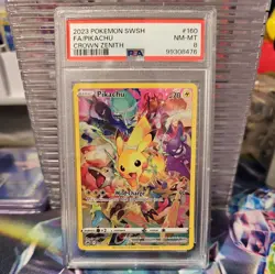 2023 Pokemon SWSH Full Art Pikachu 160/159 Crown Zenith PSA 8 - Image 1