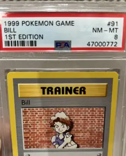 PSA 8 MINT POKEMON 1999 1ST EDITION BASE SET SHADOWLESS BILL TRAINER CARD #91 - Image 4