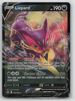 Pokemon Card Liepard V Ultra Rare SWSH06: Chilling Reign 104/198 NM - Image 1