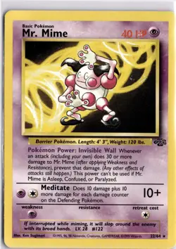 Pokemon TCG Jungle Set Mr. Mime 22/64 Non Holo Rare Card 1999 Trading Card TCG - Image 1