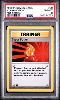1999 Pokemon Game Base Set #90 Super Potion 1st Edition Shadowless PSA 8 MINT - Image 1