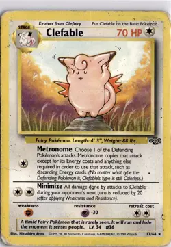 Clefable 17/64 Jungle Non Holo Vintage Pokemon Trading Card TCG - Image 1