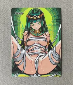 Magic MTG Altered Painted Swamp Mummy Anime Girl by white_alters - Image 1