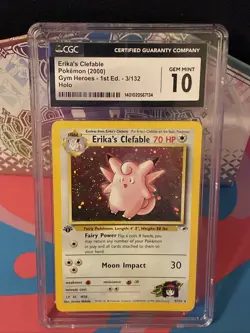 CGC 10 📈 1st Edition Erika's Clefable 3/132 - Holo Pokemon Gym Heroes 2000 🦄 - Image 1