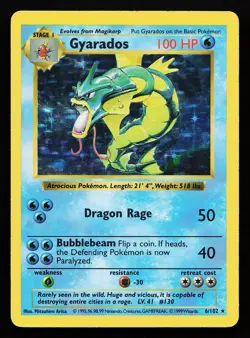 Gyarados 6/102 Holo Rare Base Set (Shadowless) Pokemon Card - Image 1