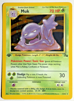 Pokemon TCG Muk 1st Edition Rare Holo Card #13/62 Fossil - Image 1