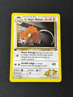 Lt. Surge's Raticate 53/132 1st Edition Pokemon Card Gym Challenge Uncommon NM - Image 1