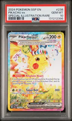 2024 POKEMON SSP EN-SURGING SPARKS SPECIAL ILLUSTRATION RARE PIKACHU EX PSA 10 - Image 1