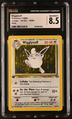 1999 Pokemon First 1st Edition TCG Wigglytuff Holo Rare 16/64 Jungle CGC 8.5 - Image 1