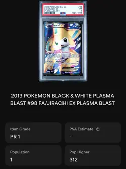 PSA 1 2013 POKEMON B & W FA/JIRACHI EX PLASMA BLAST #98 - POP 1 - Image 2